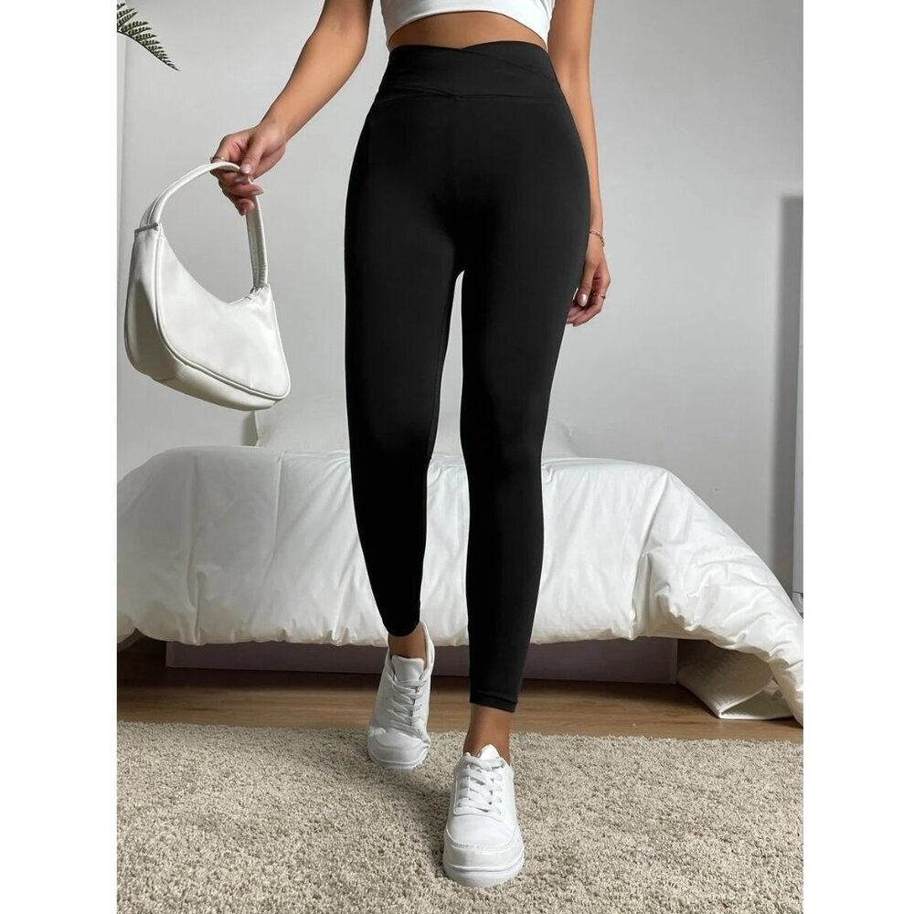 NIP SHEIN Casual Solid Black Skinny Leggings For Women - Size Large - Picture 3 of 13